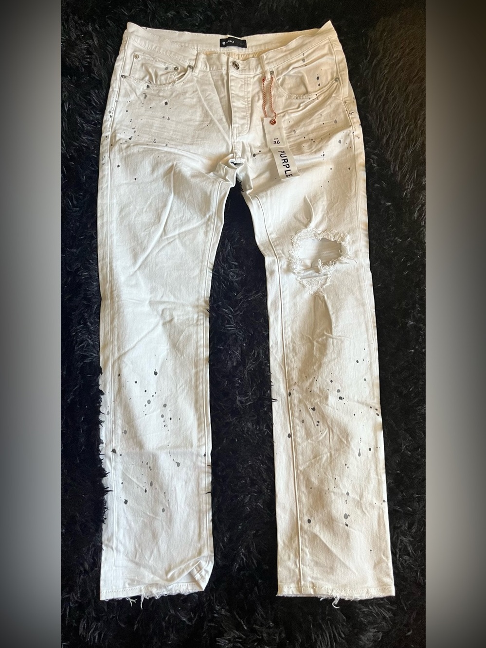 Purple Brand White Paint Splatter Ripped Jeans Men’s Size 36